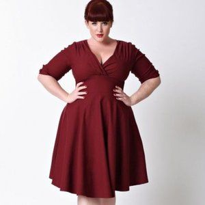 NWT 3X/20 Unique Vintage Burgundy Red Delores Swing Dress with Sleeves